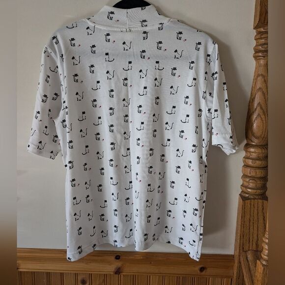 Christopher & Banks Y2K Mockneck Cat Novelty Print Short Sleeve Top Size Large - Picture 4 of 6